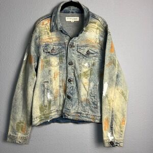 Evolution in Design Grunge Denim Trucker Jacket Paint Splatter Distressed Medium